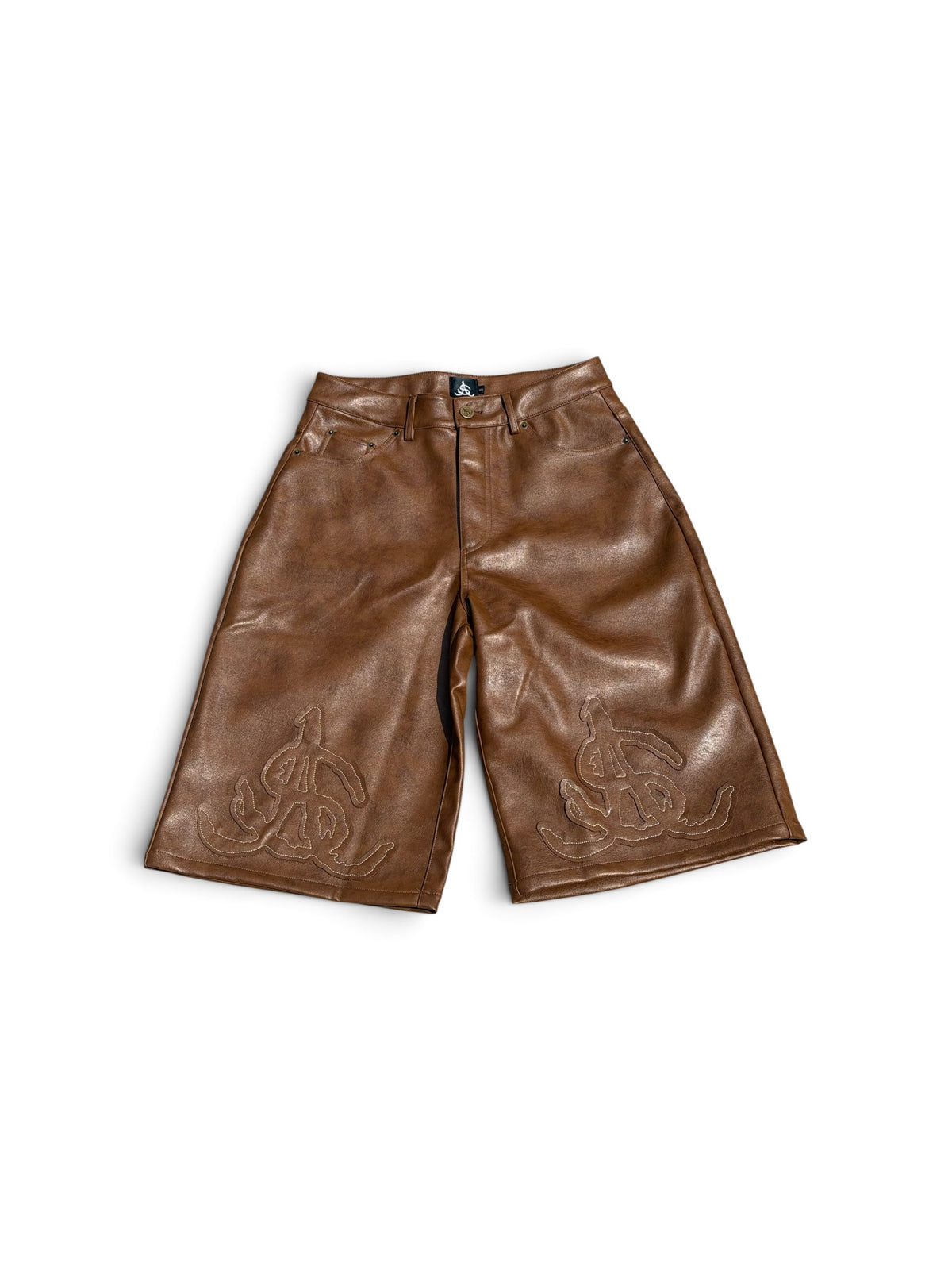 Leather patch shorts.